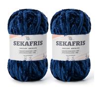 Fuzzy Chunky Chenille Yarn for Crocheting，Soft Plush Yarn for Hand Knitting，Bulky 2x100g （2x49.2yd） Baby Blanket Yarn for Crocheting Amigurumi Yarns，Crochet Fluffy Velvet Yarn (2 Navy Blue)