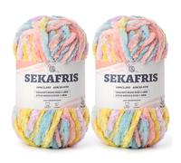 Fuzzy Chunky Chenille Yarn for Crocheting，Soft Plush Yarns for Hand Knitting，Bulky 2x100g（2x49.2 yd） Baby Blanket Yarn for Crocheting Amigurumi，Crochet Fluffy Velvet Yarns (2 Macaron)