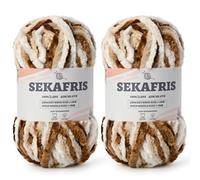 Fuzzy Chunky Chenille Yarn for Crocheting，Soft Plush Yarns for Hand Knitting，Bulky 2x100g（2x49.2 yd） Baby Blanket Yarn for Crocheting Amigurumi，Crochet Fluffy Velvet Yarns (2 White Coffee)