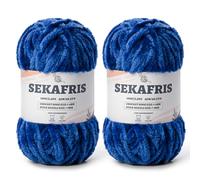 Fuzzy Chunky Chenille Yarn for Crocheting，Soft Plush Yarns for Hand Knitting，Bulky 2x100g（2x49.2 yd） Baby Blanket Yarn for Crocheting Amigurumi，Crochet Fluffy Velvet Yarns (2 Royal Blue)