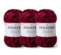 Fuzzy Chunky Chenille Yarn for Crocheting，Soft Plush Yarns for Hand Knitting，Bulky 3x100g（3x49.2 yd） Baby Blanket Yarn for Crocheting Amigurumi，Crochet Fluffy Velvet Yarns (3 Burgundy)