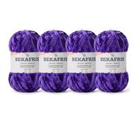 Fuzzy Chunky Chenille Yarn for Crocheting，Soft Plush Yarns for Hand Knitting，Bulky 4x100g（4x49.2 yd） Baby Blanket Yarn for Crocheting Amigurumi，Crochet Fluffy Velvet Yarns (4 Dewberry)