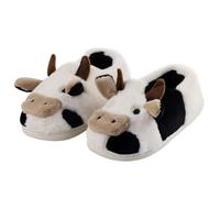 Fuzzy Cow Slippers for Women & Kids - Thick Sole Soft Cartoon Winter Cozy Cute Animal Warm Home Sliders - Perfect Gifts for Women, Couple, Family, Toddler