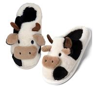 Fuzzy Cow Slippers - Soft, Thick Sole Cartoon Animal Slippers for Women & Kids - Warm, Cozy Home Sliders - Perfect Gifts for Couples, Families & Toddlers
