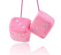 Fuzzy Dice for Car Mirror, Pair 2.75'' Fuzzy Retro Dice for Rear View Mirror with Heart Shape Decor for Car Interior Hanging Ornament Decoration (Pink)