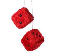 Fuzzy Dice for Car Mirror, Pair of Retro Plush Dice for Rear View Mirror with White Dots for Car Interior Hanging Ornament Decoration (Red)