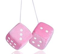 Fuzzy Dice for Rear View Mirror, Pink Fuzzy Dice for Car Mirror, 2.75inch Pair of Plush Retro Square Hanging Dice with White Dots Cute Car Decoration Ornament Accessories