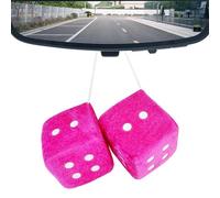 Fuzzy Dice For Rear View Mirror, Retro Square Plush Car Pink With White Dots Aesthetic Cute Accessories Decoration Furry Interior Ornament Dices Personalised Soft Vintage