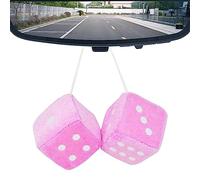 Fuzzy Dice For Rear View Mirror, Retro Square Plush Car Pink With White Dots Aesthetic Cute Accessories Decoration Furry Interior Ornament Dices Personalised Soft Vintage