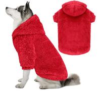 Fuzzy Dog Sweaters for Large Dogs Dog Hoodie Soft Double-Sided Plush Fleece Pet Sweater Clothes Coats Pet Hoodie Sherpa Hooded Sweatshirt(Red-XL)