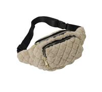 Fuzzy Fanny Pack for Women Quilted Grid Belt Bum Bag with Adjustable Strap Waist Pouch Casual Crossbody Purse for Travel, Khaki, One Size