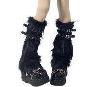Fuzzy Faux Furs Leg Warmers Furs Long Boots Cuffs Cover Belt Buckle Pair Carnivals Boot Y2K JK Uniform Boots Cuffs