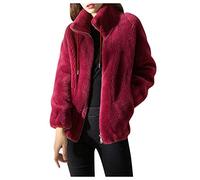 Fuzzy Fleece Coat for Women Cozy Coat Women Fashion Splicing Zipper Jackets Pocket Long Sleeve Warm Jacket Outwear for Workout Hiking Xmas Gifts (Red, XXXL)