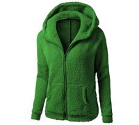 Fuzzy Fleece Jacket, Teddy Fleece Jacket Women Full Zip Winter Warm Coats Plus Size Fluffy Hoodies Casual Loose Sherpa Outerwear Oversized Long Sleeve Jogger Workout Sweatshirts Dark Green