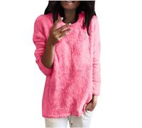 Fuzzy Fleece Pajama Tops for Women UK Soft Plush Crew Neck Pullover Lightweight Casual Long Sleeve Tunic Top Comfy Cozy Fluffy Winter Warm Jumpers Sweatshirt Longline Shirts Hot Pink