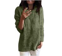 Fuzzy Fleece Pajama Tops for Women UK Soft Plush Crew Neck Pullover Lightweight Casual Long Sleeve Tunic Top Comfy Cozy Fluffy Winter Warm Jumpers Sweatshirt Longline Shirts Army Green