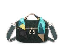 Fuzzy Glam Teddy Makeup Bag - Soft Textured Fabric - Scarf Handle Detail, Adjustable Strap & Gold Zip - 21 × 13 cm (Emerald)