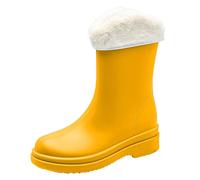Fuzzy Heel Boots Non Slip Detachable with Cotton Inside Rain Boots Outdoor Rubber Water Shoes (Yellow, 6.5)