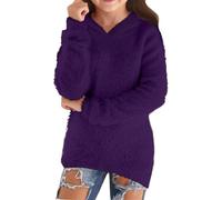 Fuzzy Hoodies for Teen Girls Oversized Fleece Pullover Sweatshirt ?2K Trendy Warm Hooded Kids Autumn Winter Plain Long Sleeve Thermal Furry Sweater (Dark Purple, 15-16 Years)