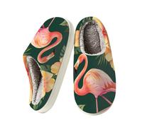 Fuzzy House Slippers for Women Men Warm Winter Shoes Indoor & Outdoor | Cozy Memory Foam Bedroom Shoes Comfy Plush Lining Slippers with Anti-Skid TPR Sole, Flowers Flamingo Palm Leaf