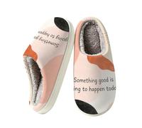 Fuzzy House Slippers for Women Men Warm Winter Shoes Indoor & Outdoor | Cozy Memory Foam Bedroom Shoes Comfy Plush Lining Slippers with Anti-Skid TPR Sole, Something Happen