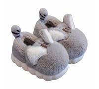 Fuzzy Kids Slippers Closed Toe Fleece Cute Animal Girls Slippers Memory Foam Non Slip Cozy Warm Winter Soft Children's Novelty Indoor Outdoor Shoes for Toddler Little Kid/Big Kid Grey