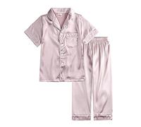 Fuzzy Pajamas Set for Girls Little Baby Girls Boys Pajamas Set Satin Silk Kids Short Sleeves Sleepwear 2 Piece Button Down Classic Loungewear Pants Kids Pajamas 5t Girl (Khaki, 10-11 Years)