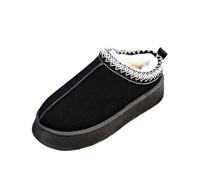 Fuzzy Platform Slippers for Women Indoor and Outdoor, Fur Fleece Lined Fashion Winter House Slippers Shoes, Comfortable Slip on Ankle Boots,Black02,8 UK