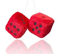 Fuzzy Plush Dice for Car Mirror, Pair of Retro 3” Red Dice with Black Dots for Car Interior Hanging Ornament Decoration
