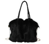 Fuzzy Purses Women - 33 x 16 x 29 cm, Adjustable Plush Bag, Soft Travel Pouch, Detachable Strap Design Supporting Dating, Hiking, Working, Walking, Moving, Black, Se référer au descriptif, Refer to