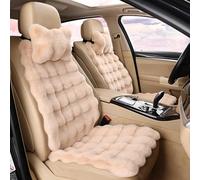 Fuzzy Rabbit Fur Car Seat Cushion, Soft Fluffy Protector Warm Faux Rabbit Fur Non-Slip Front and Back Seat Covers Fuzzy Car Seat Interior Warm for Winter Mat Universal Fit (Khaki, 3)