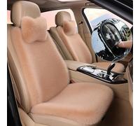 Fuzzy Rabbit Fur Car Seat Cushion, Soft Fluffy Protector Warm Faux Rabbit Fur Non-Slip Front and Back Seat Covers Fuzzy Car Seat Interior Warm for Winter Mat Universal Fit (Khaki, 7)