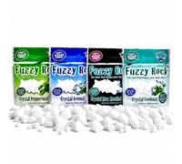 Fuzzy Rock Crystal Mints - 4 Flavours- Coolmint, Icemint, Peppermint & Max Menthol, Natural Xylitol Crystal Mints, Sugar Free Breath Freshener for Fresh Breath, Clean Teeth & Gum Health, Pack of 4x35g