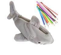 Fuzzy Shark Storage case - Spacious Multi Function Writing Tool Holder, Cartoon Animal Pencil Box, Portable Fabric Organizer with Zipper | Study Office Classroom Storage Application