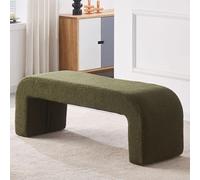 Fuzzy Sherpa Upholstered Bench, Modern Accent Furniture for Living Room, Bedroom, Entryway, Dark Green, Small Storage Stool, Stylish Bed End Bench