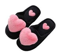 Fuzzy Slippers For Women Indoor House Slippers For Women Sweet Heart Slipper Closed Toe Soft Cosy Home Slipper Fashionable Casual Footwear Wide Fit Warmth Bedroom Footwear For Autumn And Winter