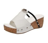 Fuzzy Slippers for Women Indoor - Open Toe Chunky Heels with Strap & Metal Locking Design Anti Slip & Wear (White, 4.5)