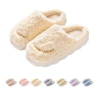 Fuzzy Slippers for Women Men - Women Mules Slip On Ladies House Slippers Women's Mule Slippers Thermal Open Back Slippers Sliders size 4 A1#Beige