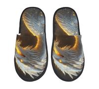Fuzzy Slippers Golden White Fire Dragon Portable Fluffy Slippers Furry Anti-Slide Slipper For Indoor Room Spa M