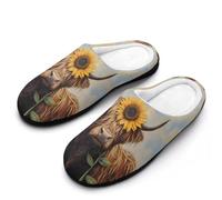 Fuzzy Slippers Highland Cow With Sunflower Slipper | Indoor Slippers Non Slip Fuzzy Slippers Soft For Travel Winter Indoor