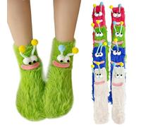 Fuzzy Socks for Women 3D Caterpillar Fluffy Socks 4 Pairs Women Warm Soft Universal Fit Funny Socks for Autumn Winter Daily Outfit