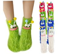 Fuzzy Socks for Women, 4 Pairs Big Eyes Caterpillar Fluffy Socks, Soft Warm Slipper Sock for Home Indoor (4 Colors)