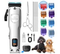 FuzzyFix Dog Clippers for Grooming for Thick Heavy Coats, Professional Pet Grooming Clippers Supplies Kit Low Noise Rechargeable Stainless Steel Hair Trimmer with Ceramic Blade for Dogs Cats Animals