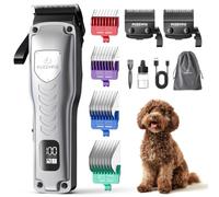 FuzzyFix Dog Clippers for Grooming,Low Noise Cordless Rechargeable Dog Grooming Kit with Metal Combs and Replacement Blade,Professional Dog Trimmer Shaver Hair Clipper for for Thick Heavy Coats