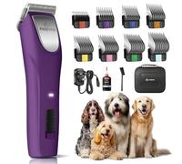 FuzzyFix Dog Clippers Professional for Thick Hair,Low Noise Clippers Cordless Ergonomic Design with 2-Speed,Dog Grooming Kit for Cockapoos Labradoodles Poodles & Cavapoos with Metal Comb Guides,Purple