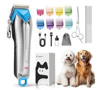 FuzzyFix Dog Grooming Clippers for Thick Heavy Hair,Dog Grooming Kit Low Noise Type-C Rechargeable with Detachable Blade,Cordless Dog Trimmer for Poodles,Sliver