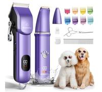 FuzzyFix Dog Grooming Kit 3 in 1,Dog Clippers Professional for Thick Hair with Cordless,Pet Grooming Kit with Waterproof Paw Trimmer,for Full-Body,Purple