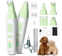 FuzzyFix Dog Grooming Kit, 4 in 1 Quiet Pet Clippers for Grooming Supplies, Cordless Dog Paw Trimmer Dog Nail Grinder, Professional Long Hair Shaver for Matted Hair Cat and Small Dogs Thick Coats