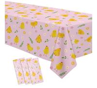 FVABO Chicken Party Decorations Tablecloth for Kid's Birthday Baby Shower, 3pcs Disposable Farm Animal Barnyard Pink Little Chick Birthday Party Supplies Tablecover, 86in x 55in