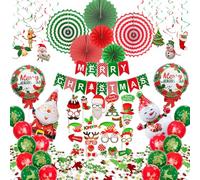 FVABO Christmas Party Decorations, Merry Christmas Decorations Supplies include Banner, Hanging Swirls, Paper Fans, Balloon, Photo Booth Props, Confetti, for Holiday Xmas Indoor Outdoor
